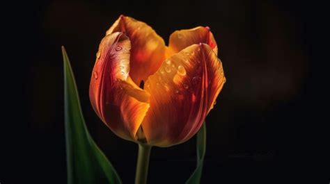 Premium AI Image A Tulip With Water Droplets On It