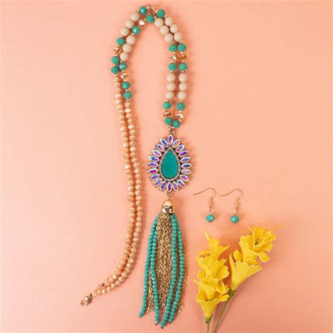 72964 Beaded Tassel Necklace Turquoise Your Fashion Wholesale