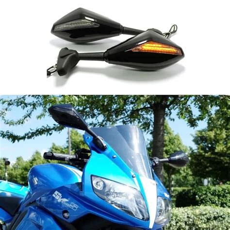 Pair Motorcycle Rearview Mirrors With Led Turn Signals For Yamaha Yzf