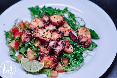 Grilled Octopus Arugula Salad Kitchenmess