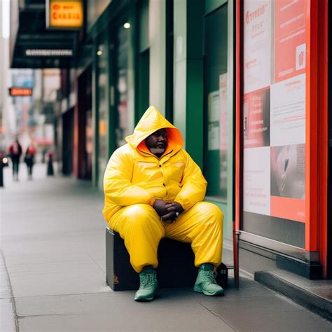 Premium Photo Man In Yellow Coat And Black Mask Sitting On The