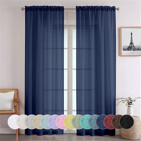 Ovzme Troy Sheer Curtains Inches Long Panels Rod Pocket Farmhouse