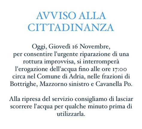 AVVISO INTERRUZIONE EROGRAZIONE DELLACQUA Città di Adria