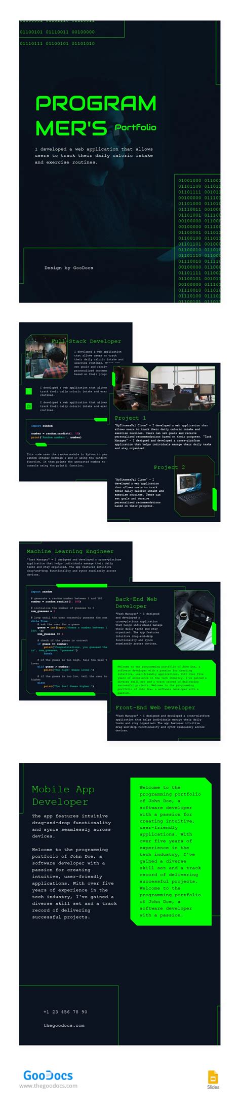 Free Dark Programmer Portfolio Template In Google Slides And Microsoft