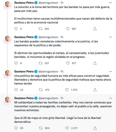 Choque Entre Uribe Y Petro En Twitter Por El Paro Armado Del Clan Del