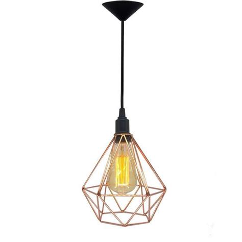 Lustre Pendente Aramado Diamante Cobre Brilhante Plugador Lustre