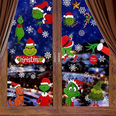 Ximishop 88pcs 8 Sheets Grinch Window Clings Christmas Window Clings