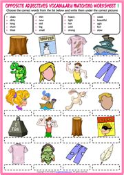 Opposite Adjectives ESL Vocabulary Worksheets