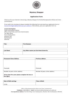 Fillable Online Northantspcc Org Mystery Shopper Application Form Thank