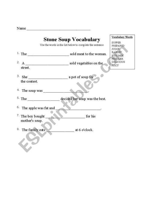 English Worksheets Stone Soup Vocabulary