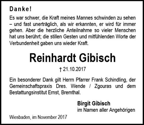 Traueranzeigen Von Reinhardt Gibisch Vrm Trauer De