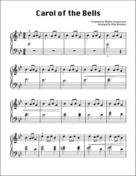 Carol Of The Bells Easy Christmas Piano Sheet Music Printable Pdf Worksheets Library