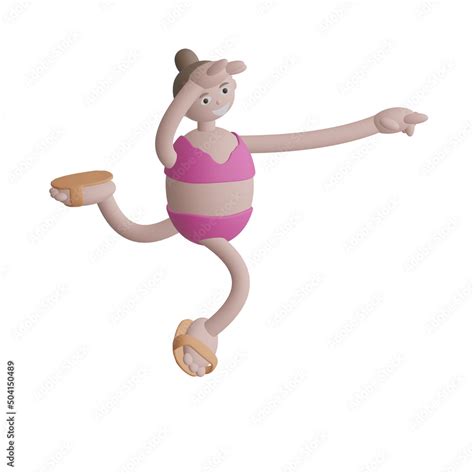 Cartoon Stylized Smiling Woman Girl In A Pink Bikini In A Sporty Pose 3d Illustration Stock