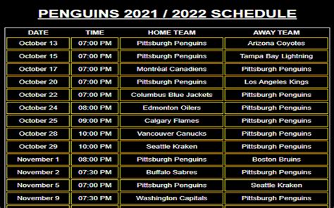 Penguins 2022-2023 Schedule - Firefox Add-on