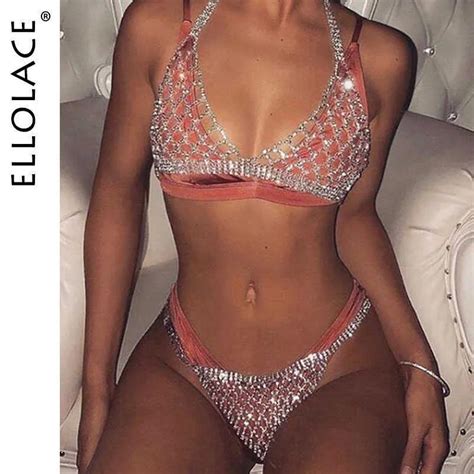 Rhinestone Crystal Bralette Lingerie Set Sexy Womens Underwear With Crystal Chain Bling Bra And