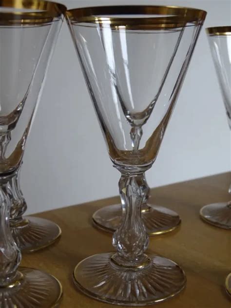 SAINT LOUIS 7 ANCIENS VERRES A APERITIF CRISTAL GOLD DORURE 1920 Ht 11