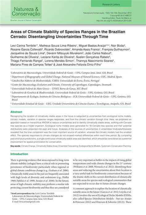 (PDF) Areas of Climate Stability of Species Ranges in the Brazilian ...