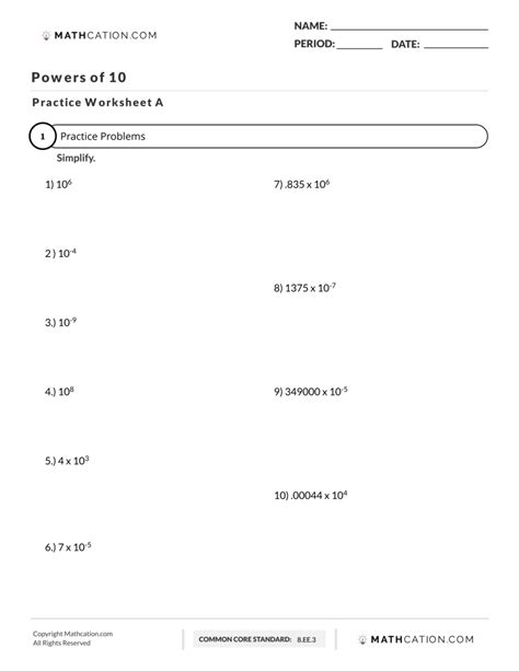 Powers Of 10 Worksheet Printable Calendars At A Glance