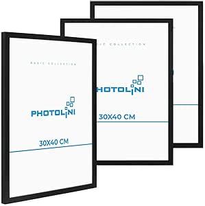 PHOTOLINI Bilderrahmen 30x40 Cm Schwarz MDF Holz 3er Set Posterrahmen