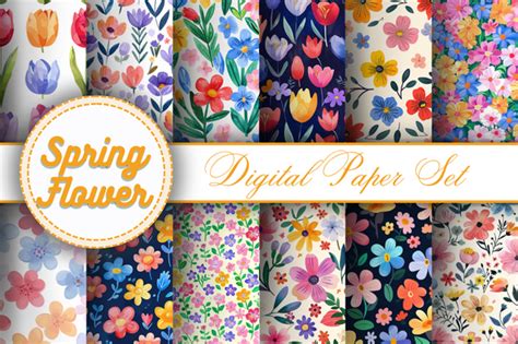 Spring Flower Digital Paper Set Graphic By Tshirtado Creative Fabrica