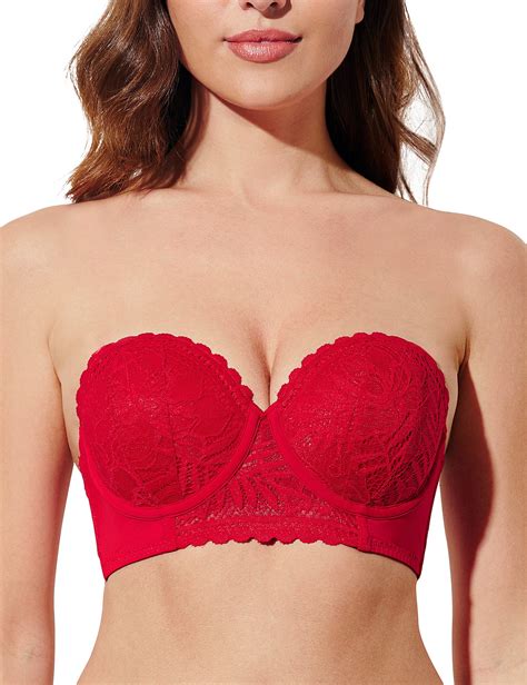 Deyllo Womens Push Up Strapless Bra Lace Underwire Full Coverage