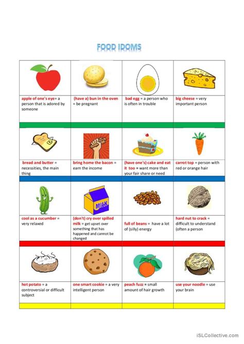 Food Idioms English ESL Worksheets Pdf Doc