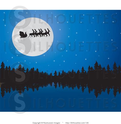 Silhouette Clipart of Santa Claus, His Sleigh and Reindeer in ...