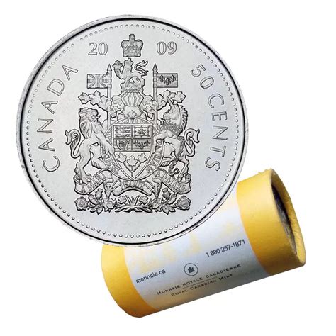 2009 Canada 50c Special Rcm Wrapped Roll 25 Pcs Mk Coins