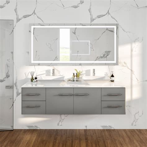 Totti Wave 60 Gray Modern Double Sink Vanity With White Glassos