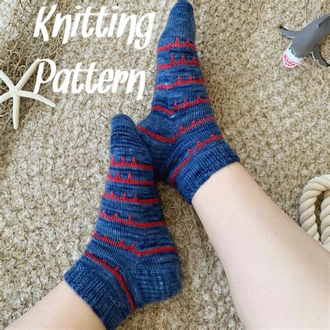 Toe Up Knit Sock Patternshark Bite Sockscolorwork Knit Sockadult Sock Patternbeginner