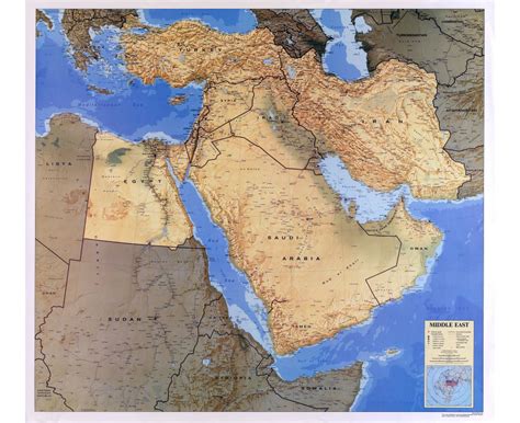 Large Detailed Relief And Political Map Of Middle East With All Images