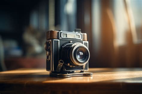 Vintage Film Camera on Wooden Table Captured in Classic Film ...