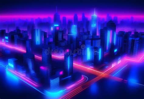 Blue Neon Light City Background Stock Illustration - Illustration of night, neon: 305653681