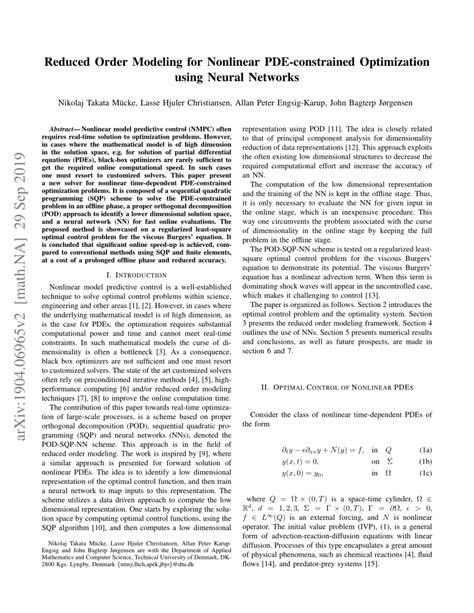 Pdf Reduced Order Modeling For Nonlinear Pde Constrained Optimization