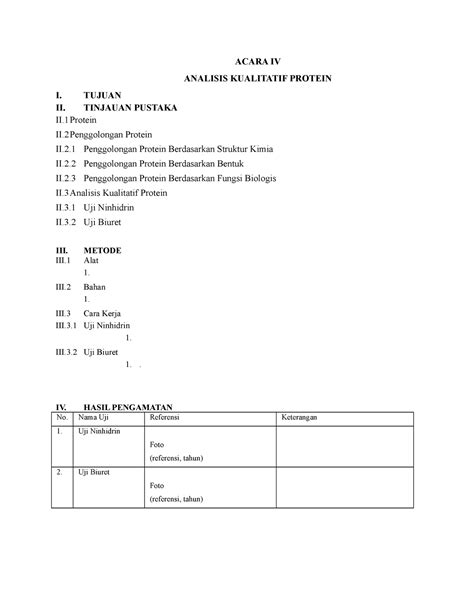 Format Laporan Resmi Biokim Acara Acara Iv Analisis Kualitatif