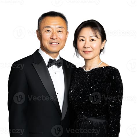 Elegant couple wearing formal evening wear standing side by side on a