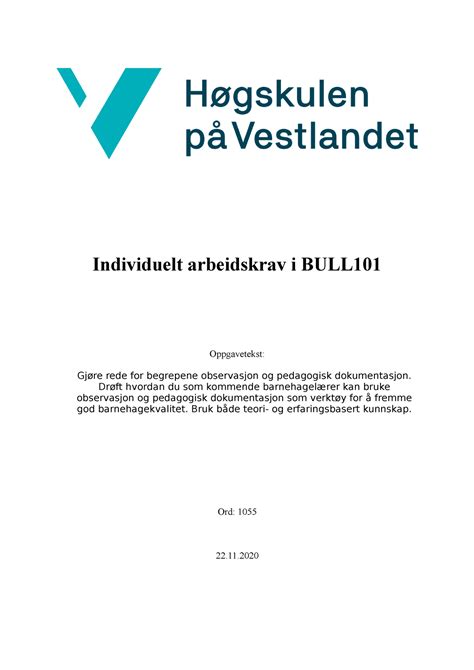 BULL101 Arbeidskrav Observasjon Og Pedagogisk Dokumentasjon