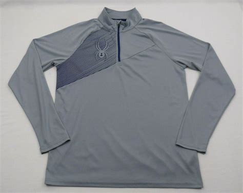 Spyder Zip Pullover Mens Large L Gray Navy Blue Long Sleeve