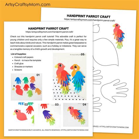 Handprint Parrot Craft Template - Artsy Craftsy Mom