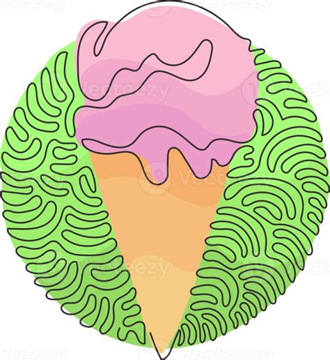 Single Continuous Line Drawing Delicious Ice Creams In Crispy Cone Waffles Tasty Sweet Ice