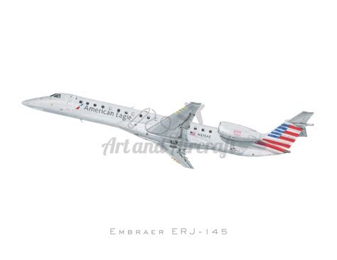 American Airlines Embraer Erj Drawing Art Print Etsy