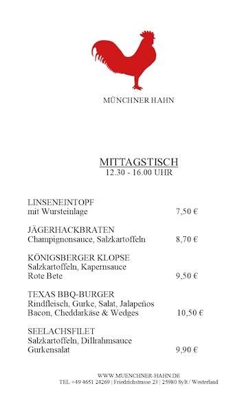 Carta Del Restaurante M Nchner Hahn Westerland Sylt