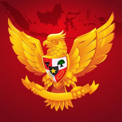 Emblema De Pancasila Con Pancarta Dibujada A Mano Vector Premium