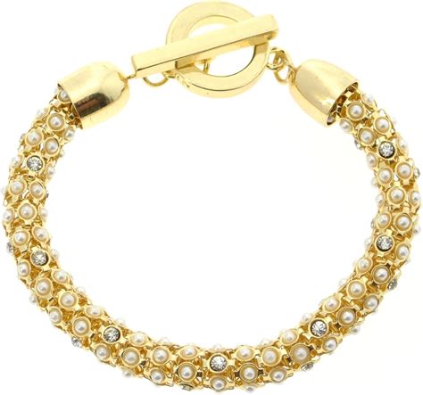 Amazon Anne Klein Gold Tone Crystal Bead Tubular Toggle Bracelet