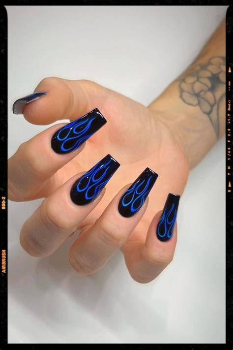 Blue Fire Stiletto Nails Artofit