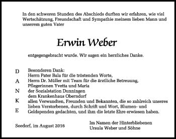 Traueranzeigen von Erwin Weber Schwarzwälder Bote Trauer