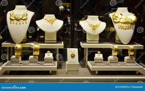 Closeup Of Gold Jewelry Shop Window Editorial Photo Image 51294976