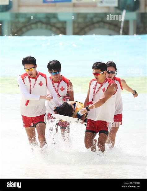 30th May 2019 Rescue Drill At Water Park Lifeguards Carry A Simulated