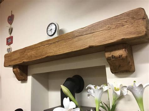 Rustic Oak Beam Floating Mantle6 X 6 With Oak Corbel Brackets