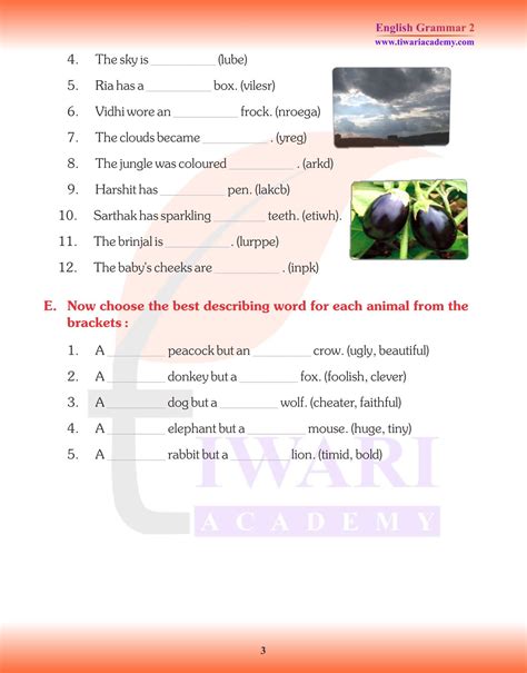 Class 2 English Grammar Chapter 7 Adjectives Or Describing Words Worksheets Library